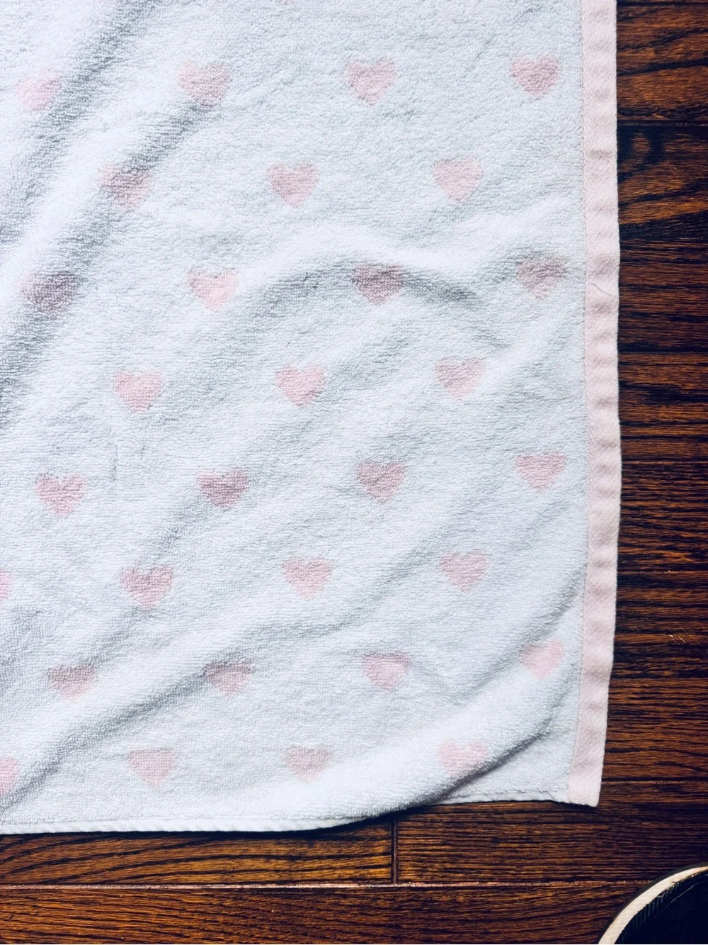 Pottery Barn Kids Pink Hooded Towel with White Hearts “Kinsley” embroidered